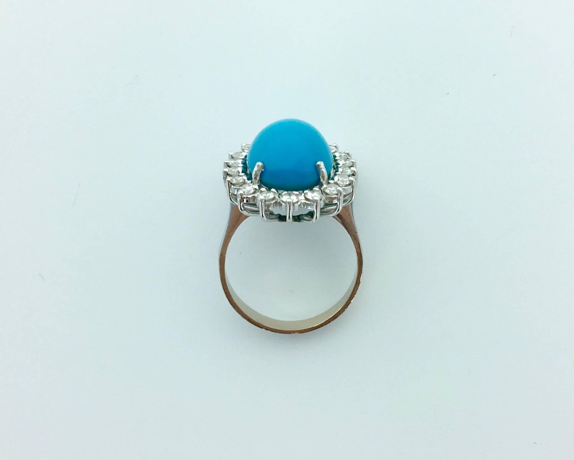 Turquoise Diamond White Gold Ring In Excellent Condition In Geneva, CH