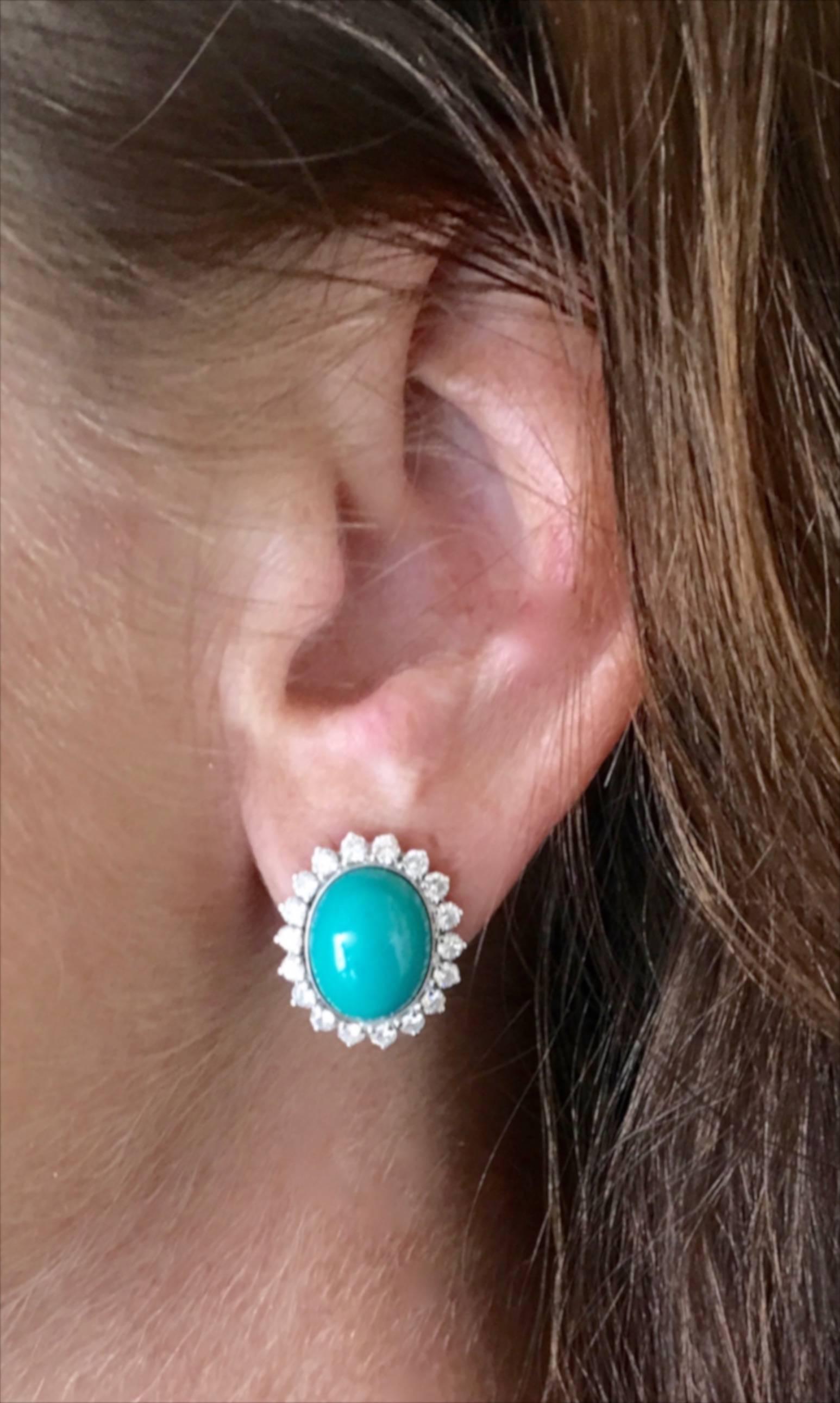 Turquoise Diamond White Gold Earrings In Excellent Condition In Geneva, CH