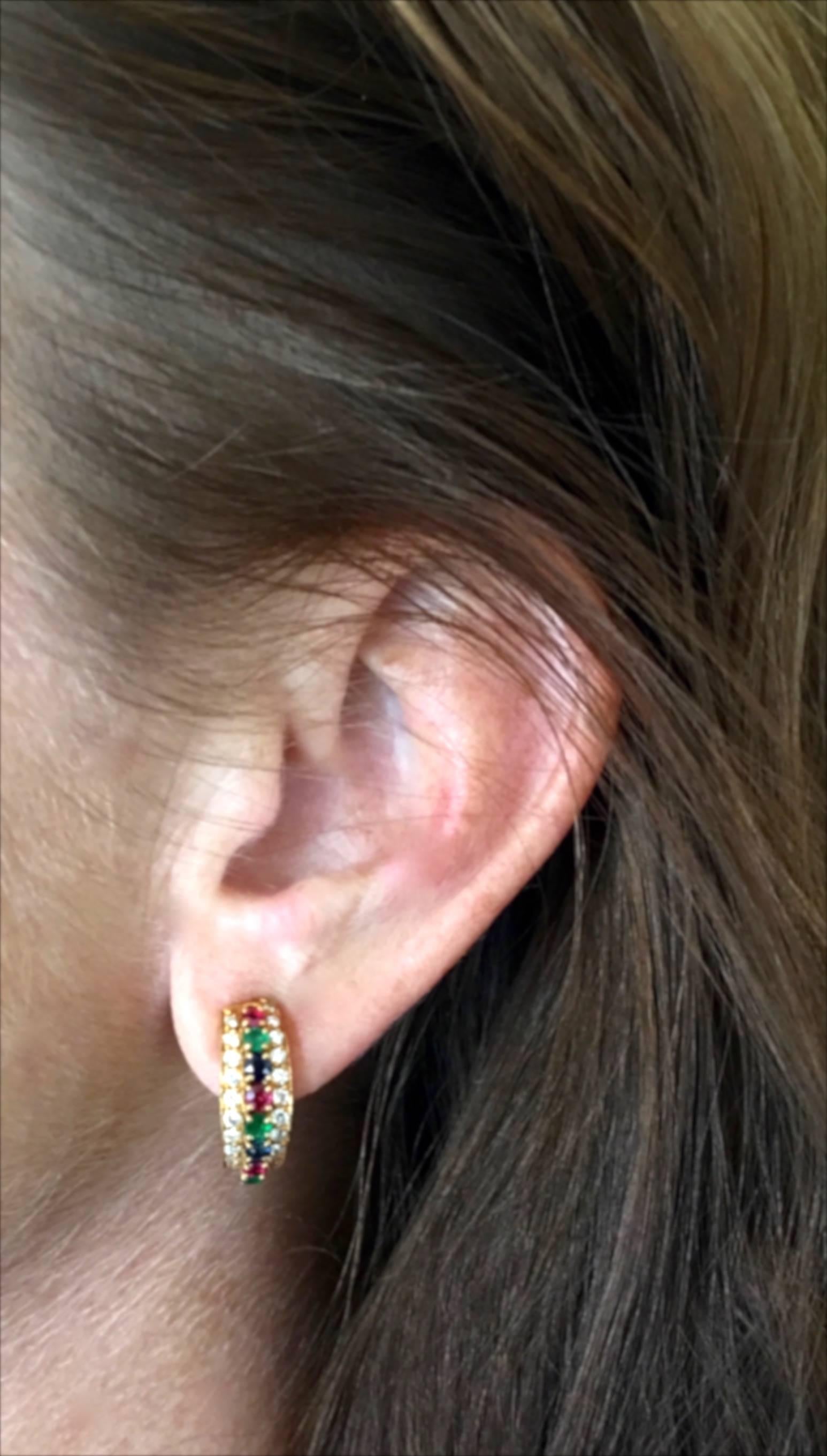 Van Cleef & Arpels Emerald Sapphire Ruby Diamond Gold Earrings 1