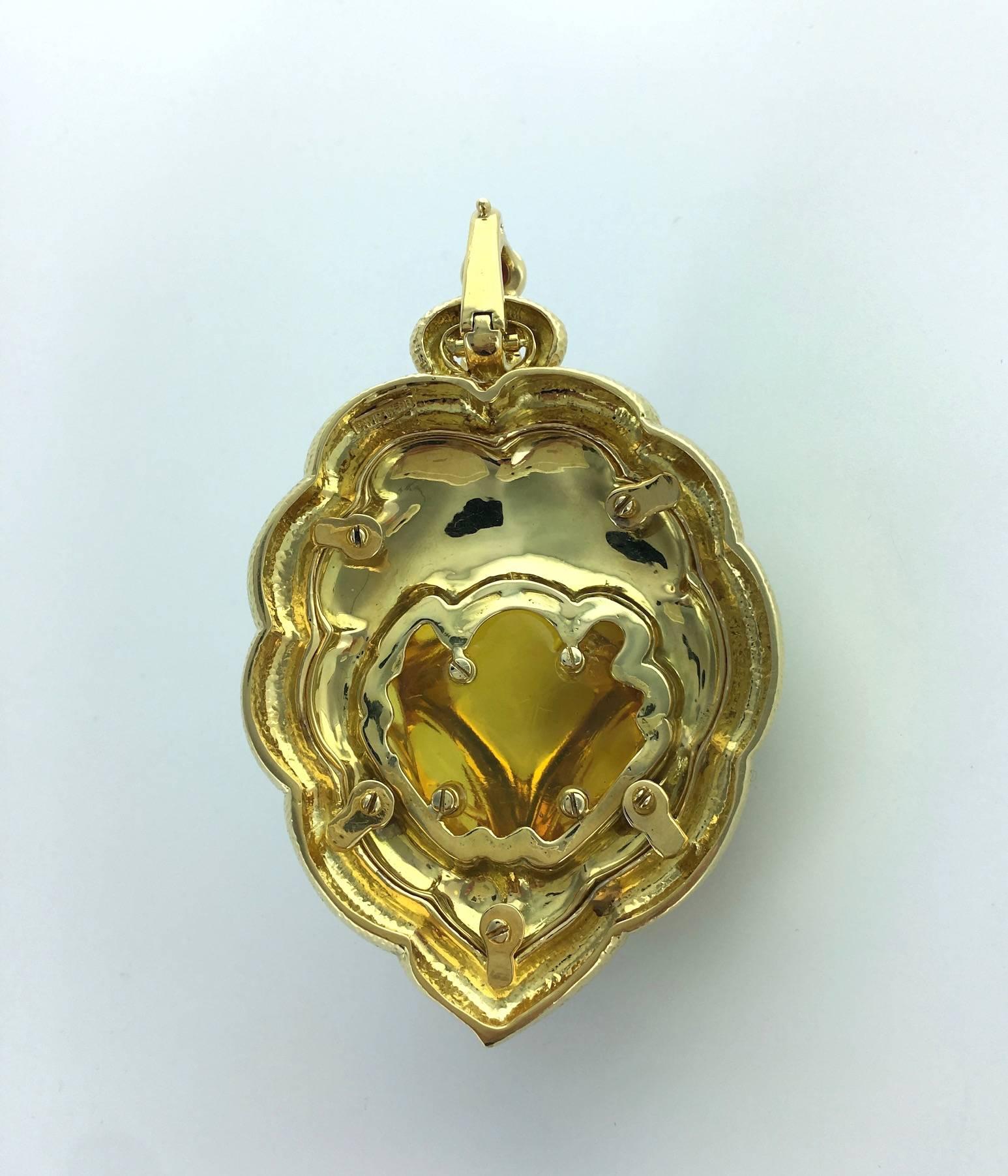 1960s David Webb Amber Diamond Ruby Enamel Gold Pendant Necklace 3