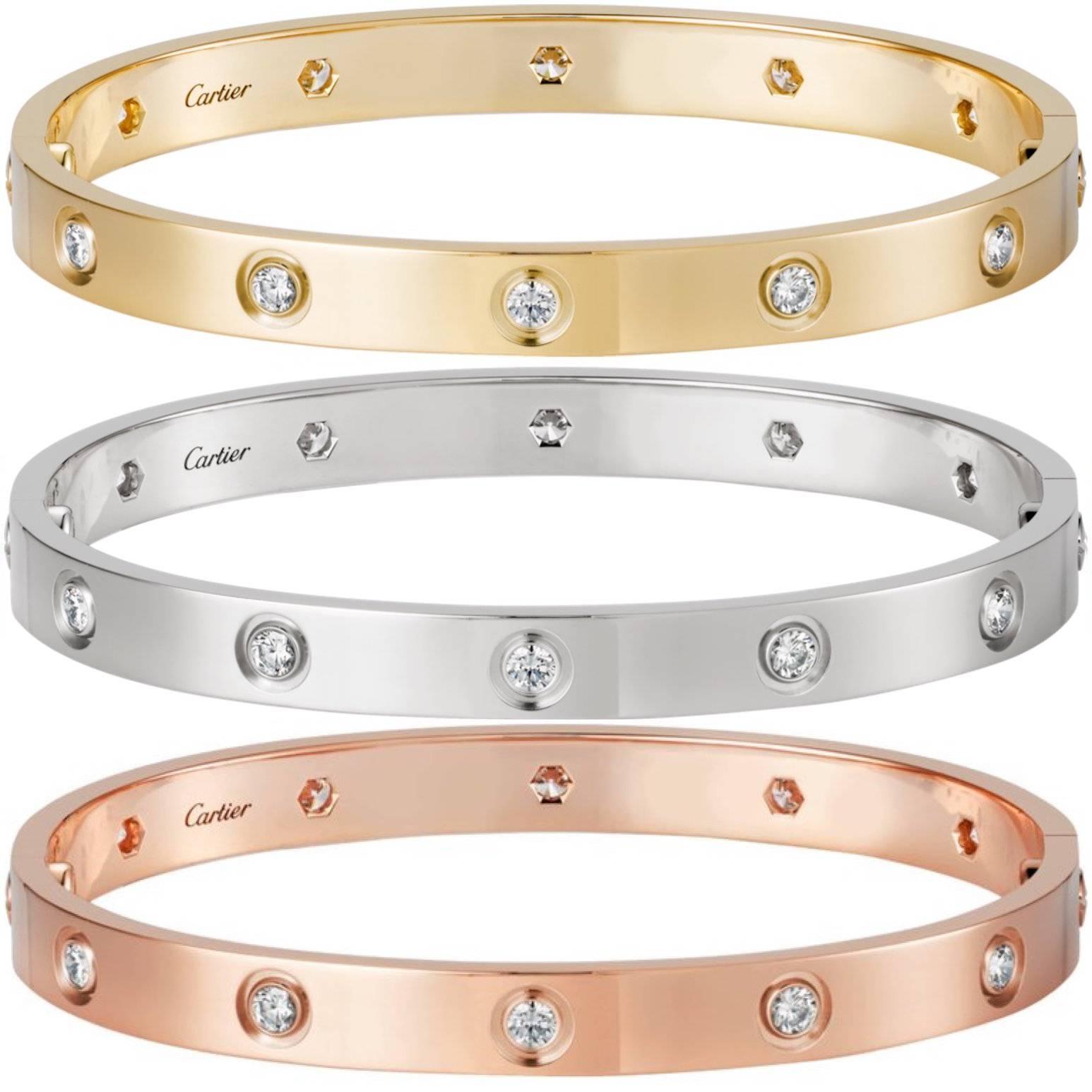 Cartier Love Three Bracelets Trinity Pink, White and Yellow Gold Bangles 