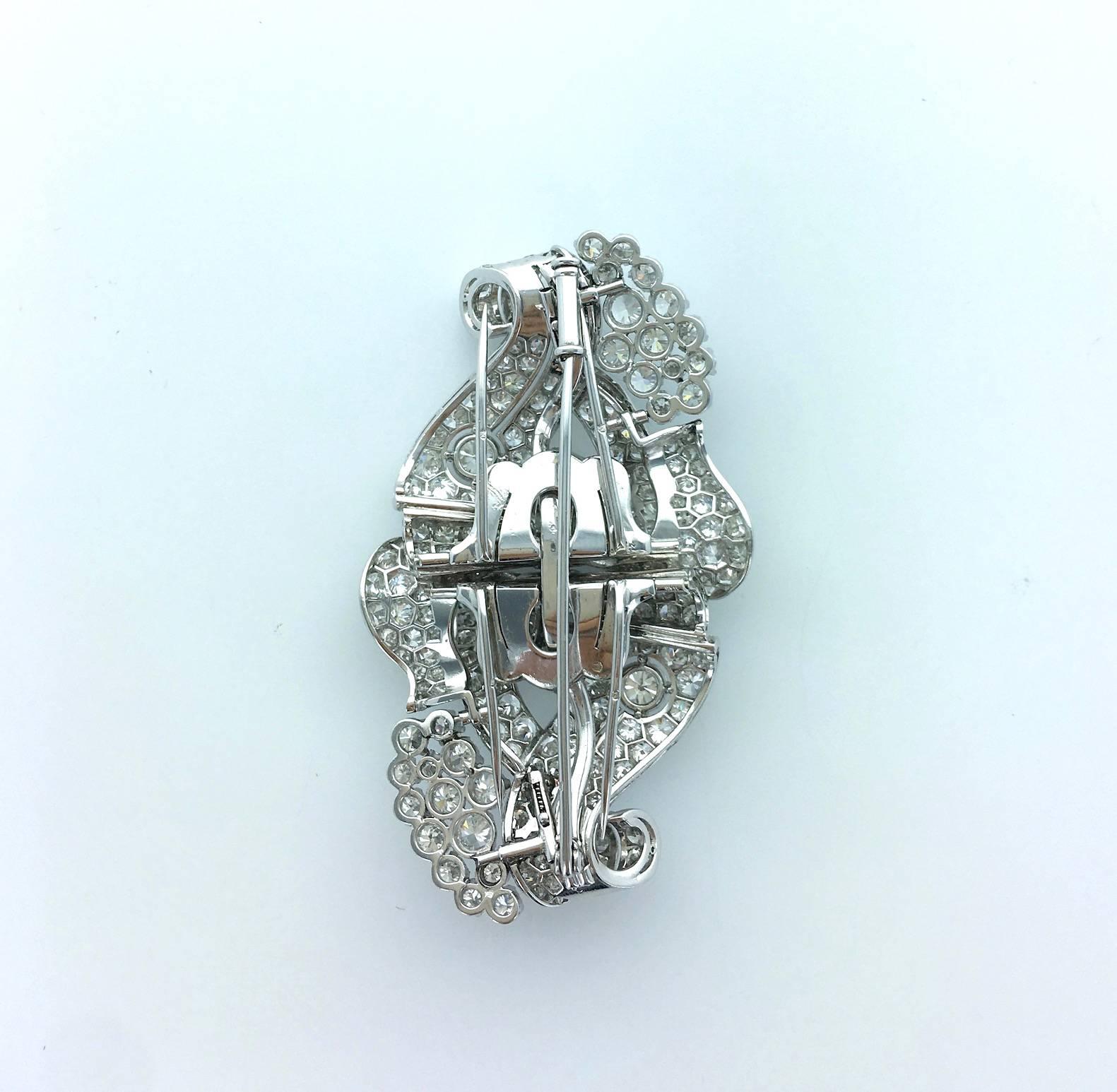 Art Deco Diamond Scroll Platinum Double Clip Brooch 2