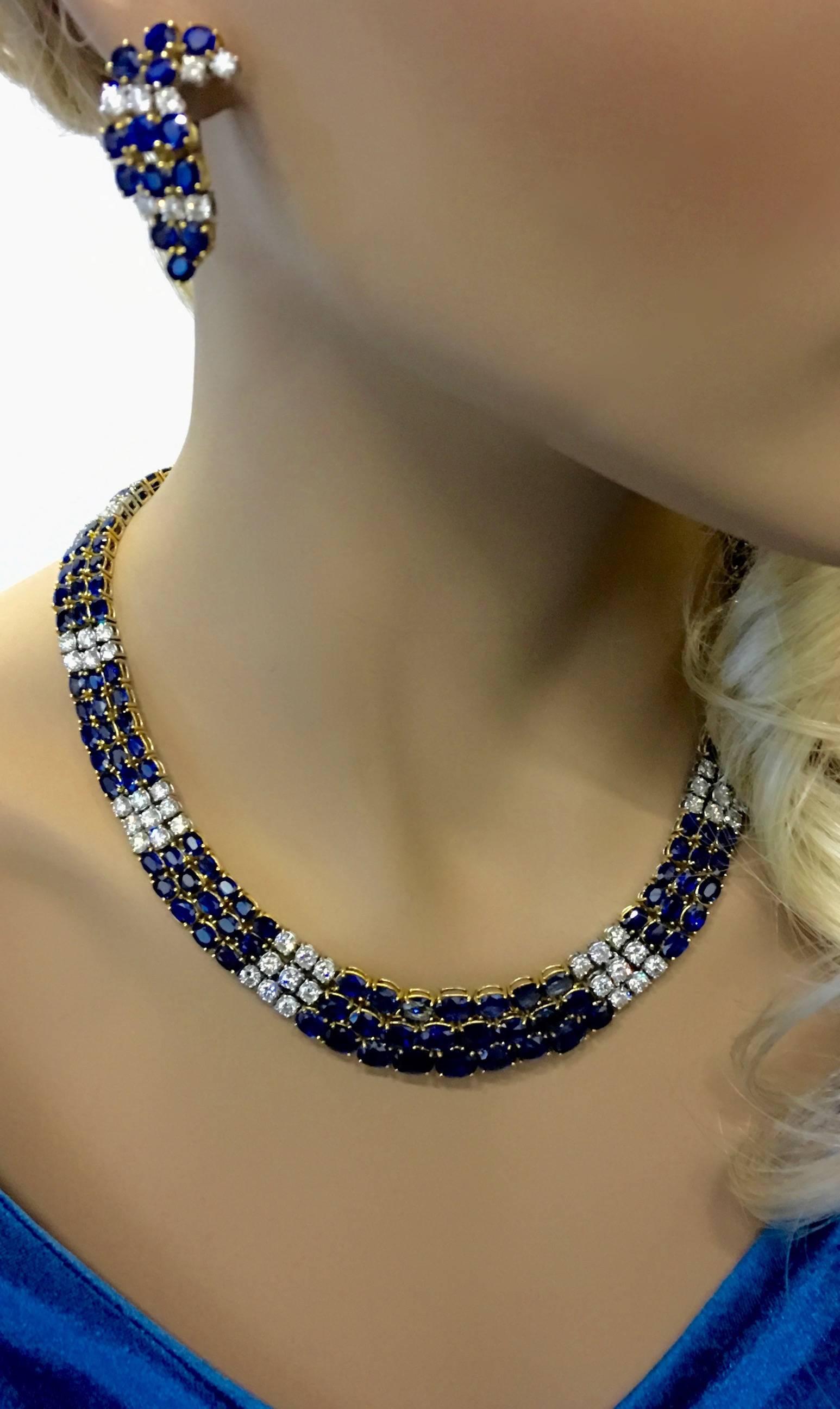 1970s Sapphire and Diamond Gold Set In Excellent Condition In Geneva, CH