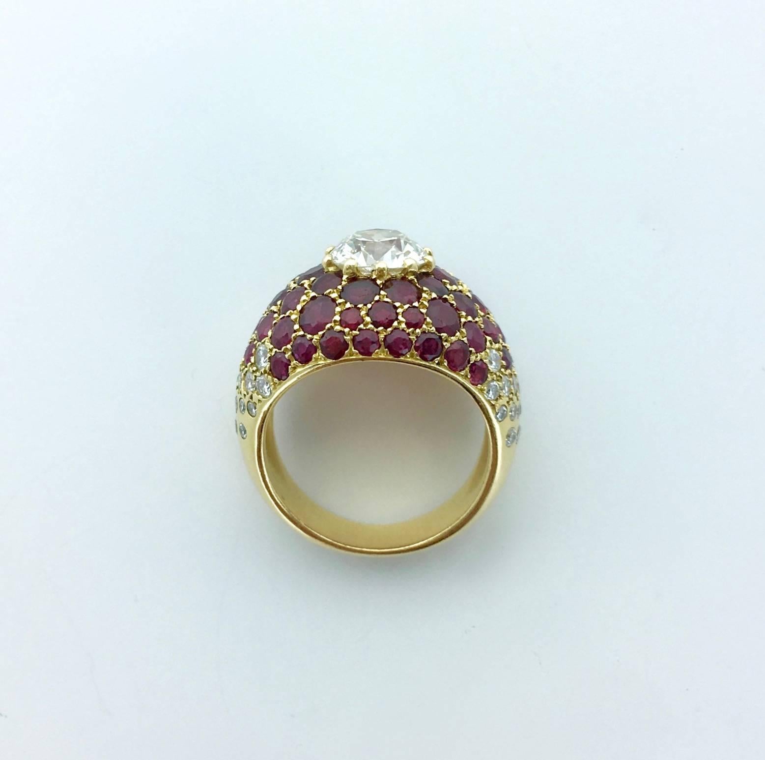 Women's or Men's Lorenz Baumer Diamond Ruby Yellow Gold Ring