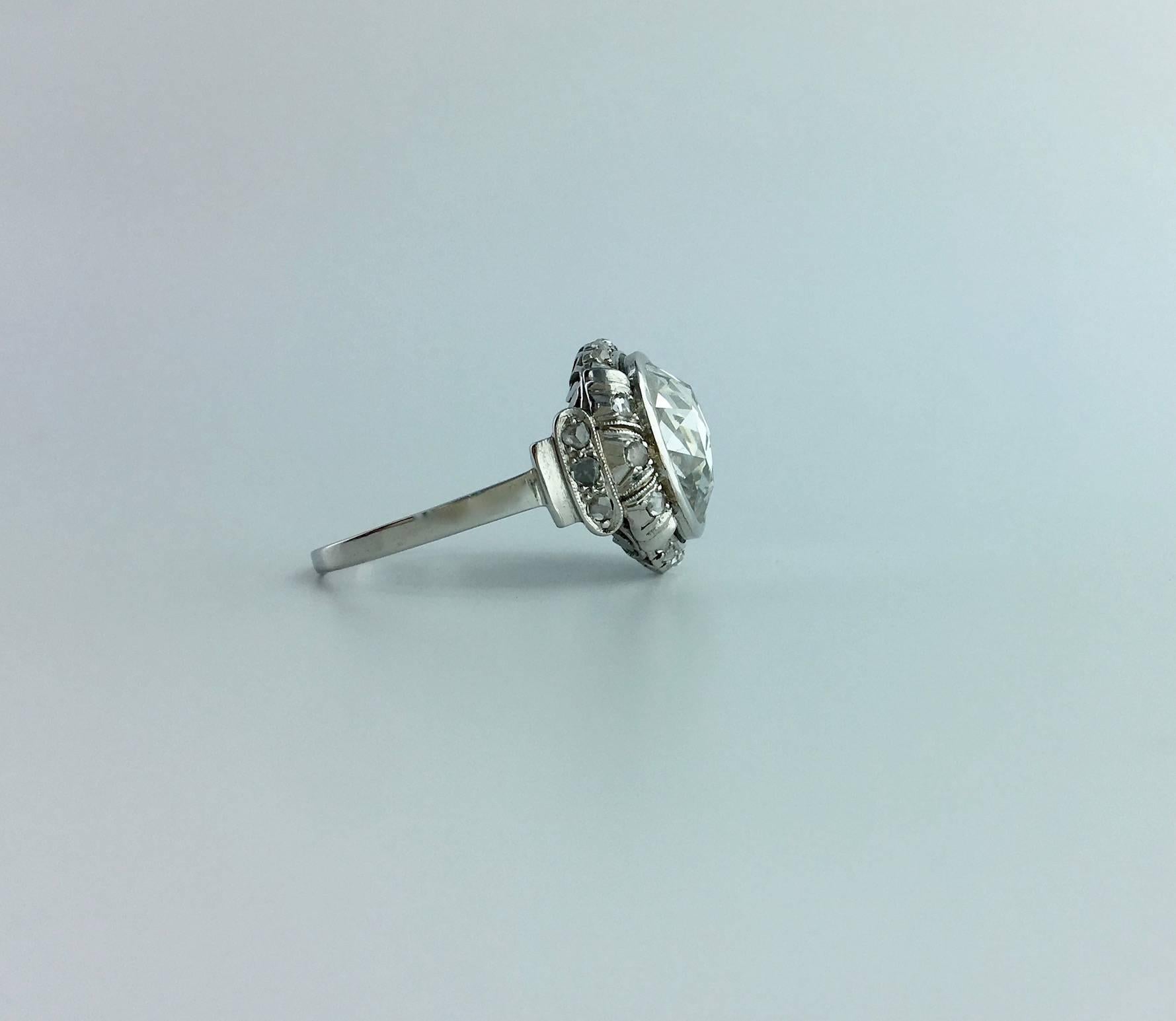 Women's or Men's Art Deco Rose Cut Diamond on Platinum Ring