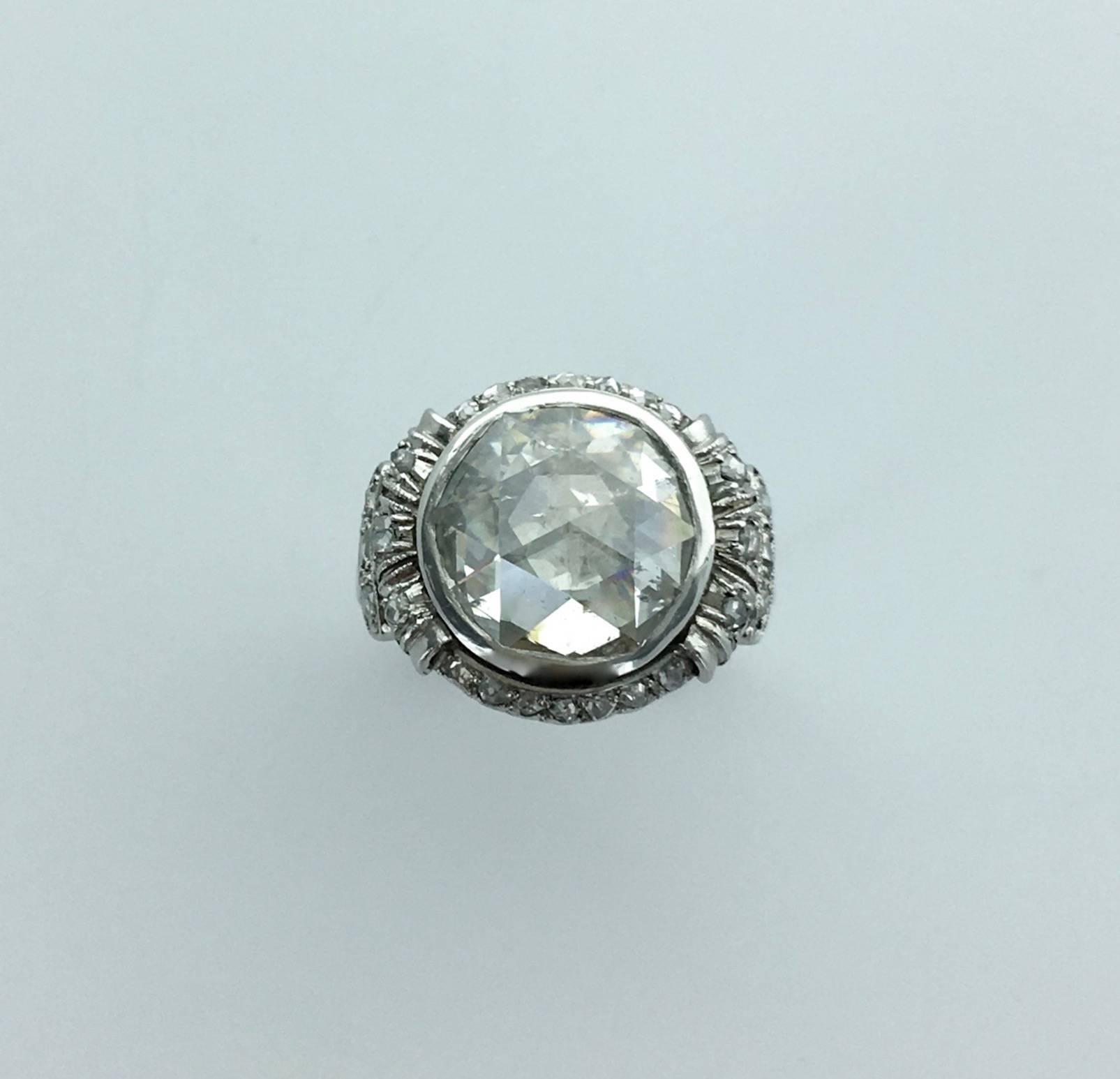 Art Deco Rose Cut Diamond on Platinum Ring 1