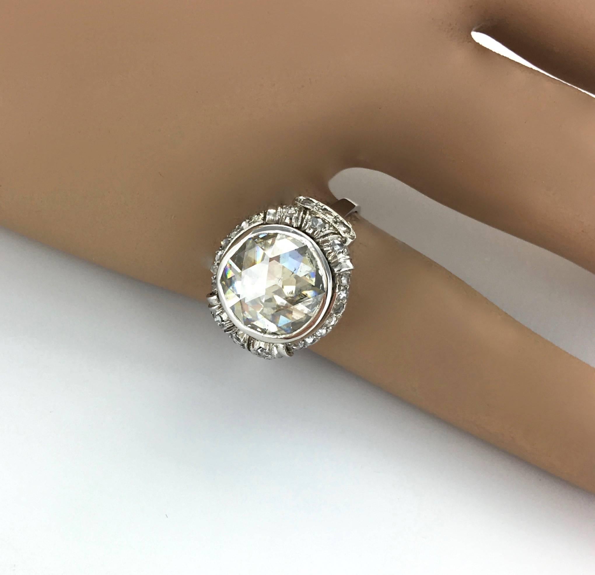 Art Deco Rose Cut Diamond on Platinum Ring In Excellent Condition In Geneva, CH