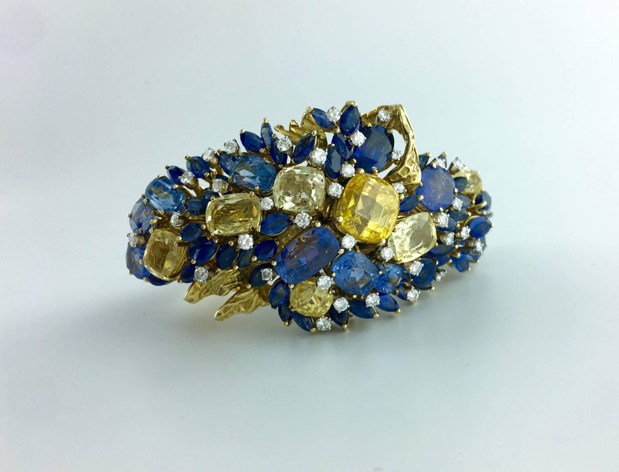 1950s Multicolored Sapphire and Diamond Bangle Bracelet 2
