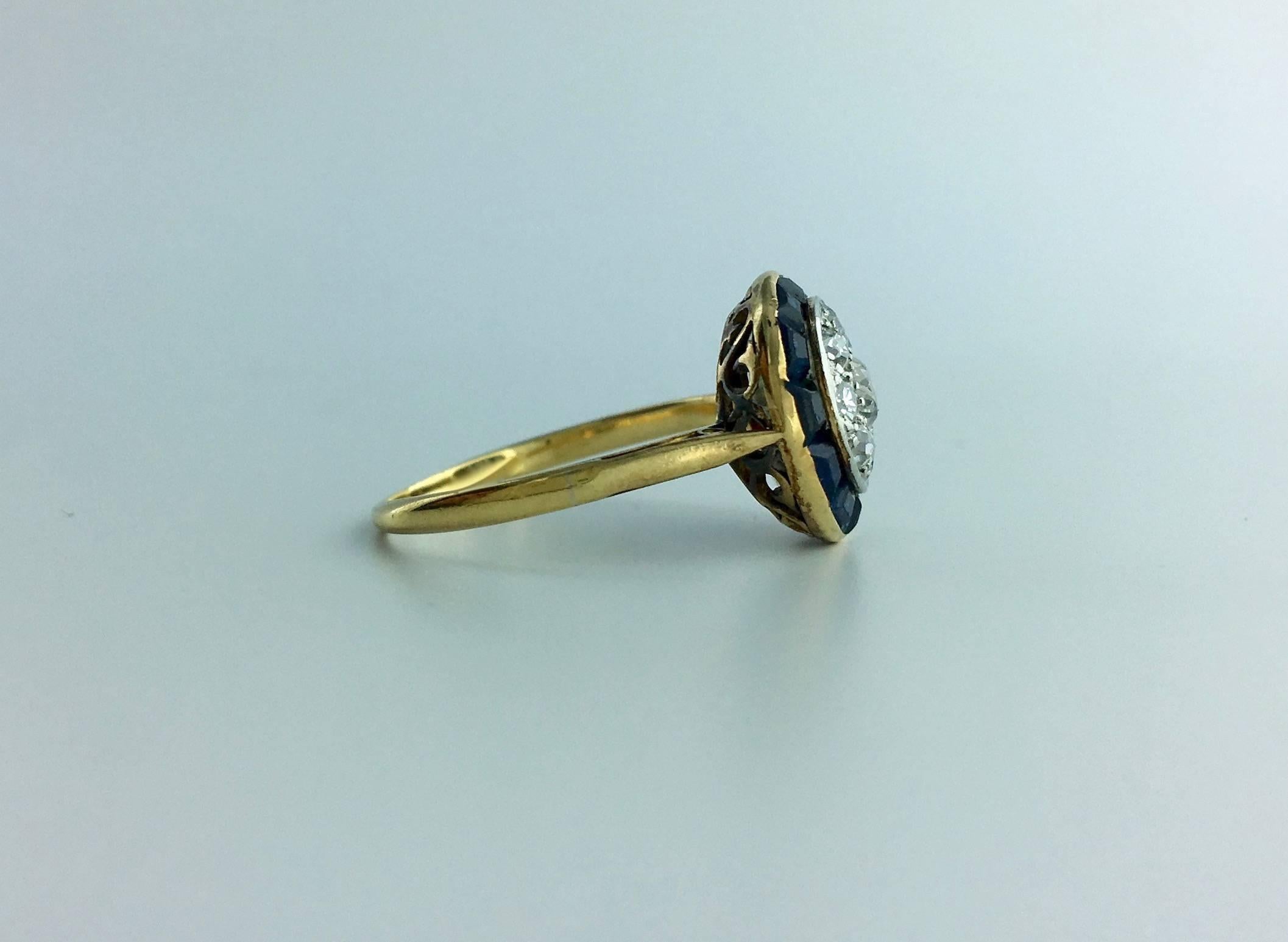 1930S Art Deco Diamond Sapphire Platinum Gold Ring.