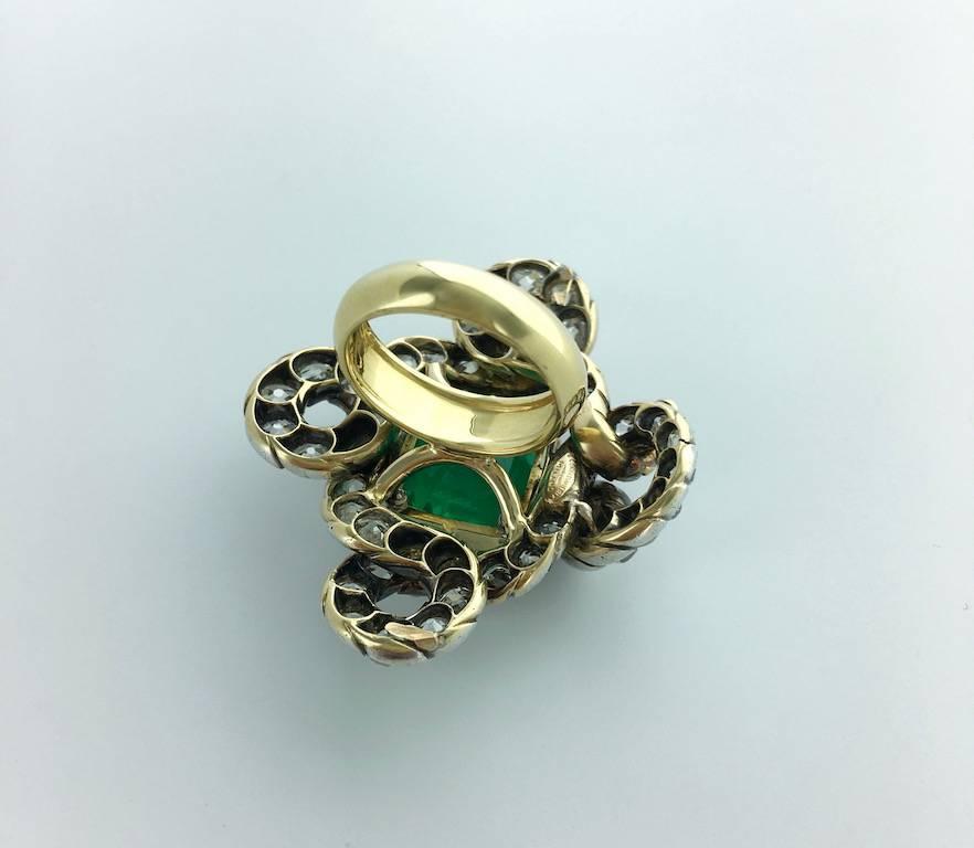 Women's or Men's 15.43 Carat Colombian Emerald on Antique Italian Snake Diamond Silver Gold Ring