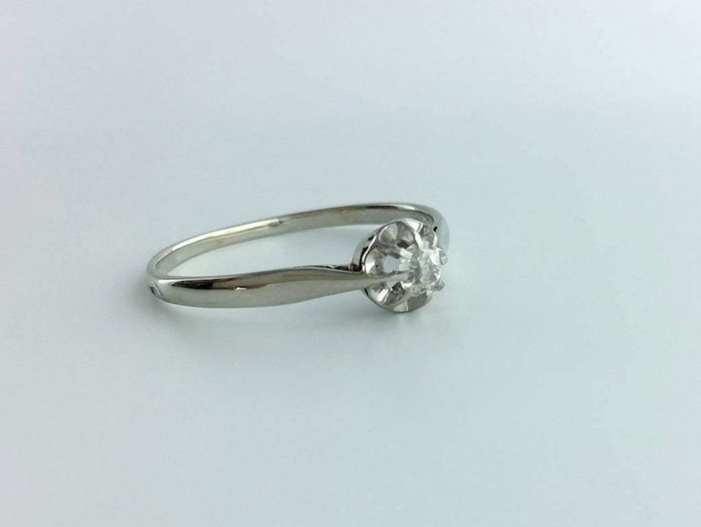 Women's or Men's 1900s French Antique Diamond Platinum and White Gold Ring