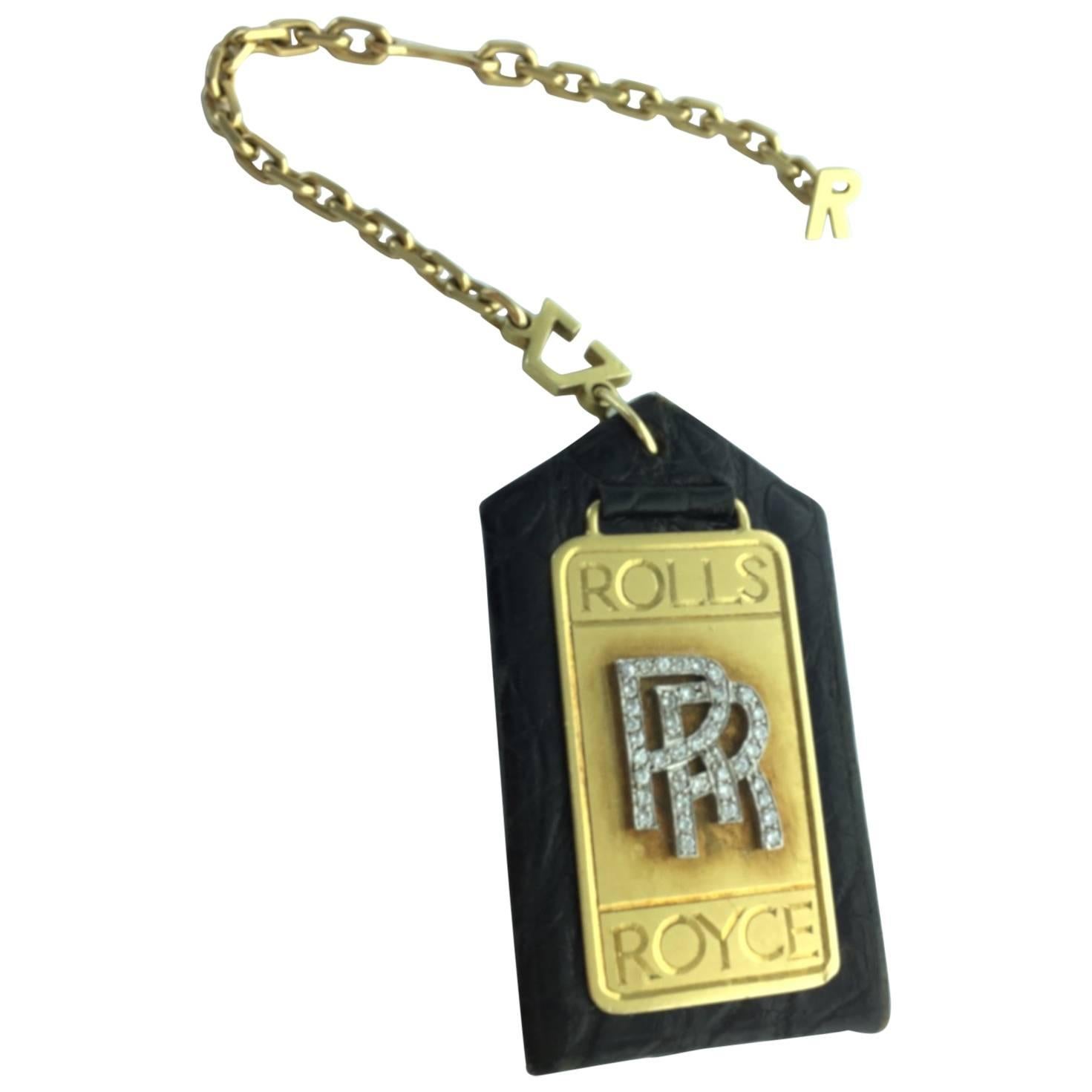 1980s Alexandre Reza Rolls Royce Diamond Gold Platinum Key Chain