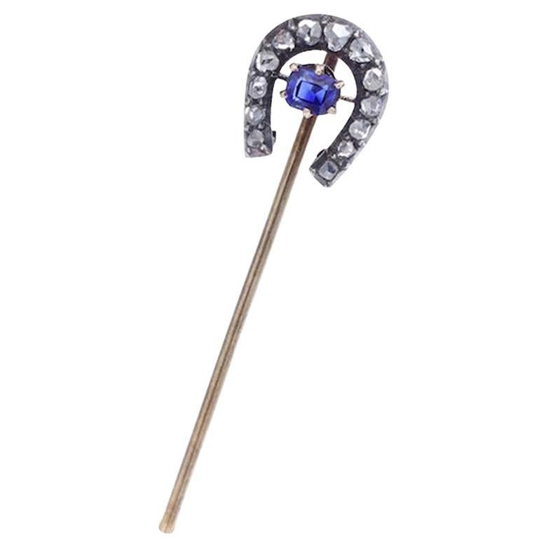 Antike Saphir Diamant Hufeisen Pin im Angebot