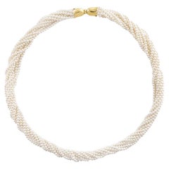 1980er Zuchtperlen Gelbgold 18 Karat Verschluss Sautoir Halskette