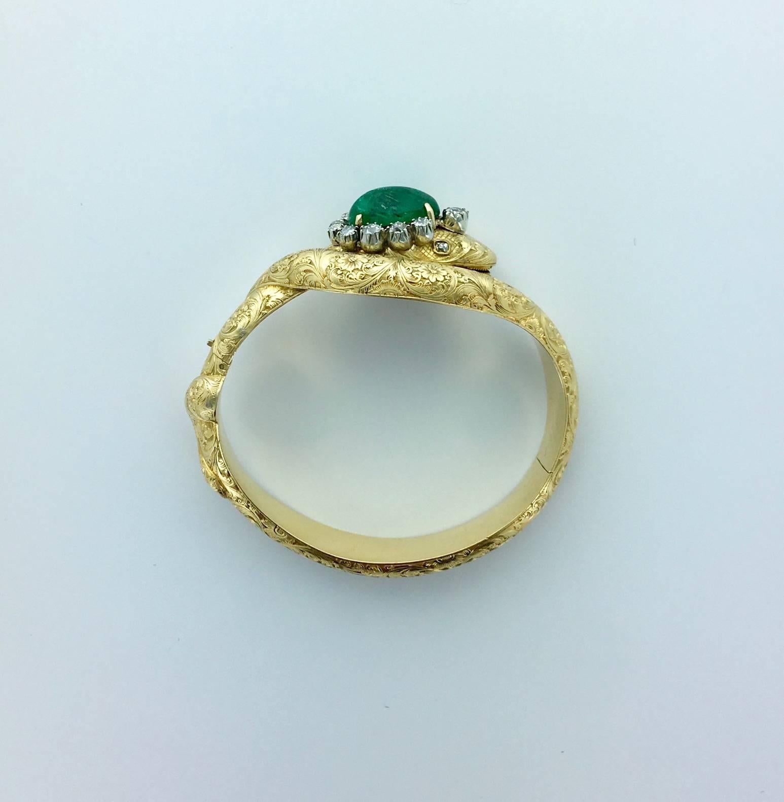 Victorian Emerald Diamond Gold Serpent Snake Bangle Bracelet 1