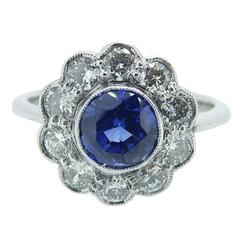 Antique 1920s Art Deco Sapphire Diamond Gold Cluster Ring