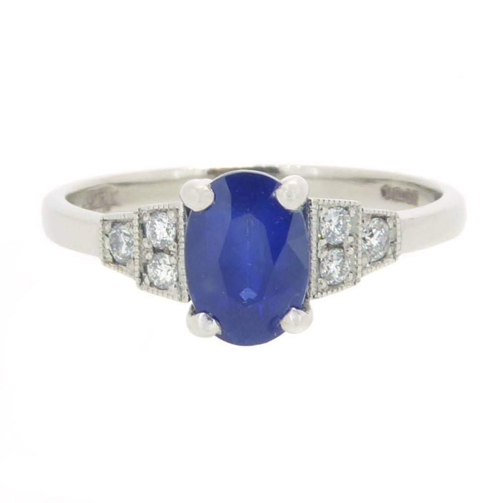 Art Deco Style Sapphire Diamond Engagement Ring in Platinum at 1stDibs ...