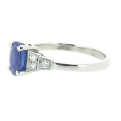 Art Deco Style Sapphire Diamond Engagement Ring in Platinum