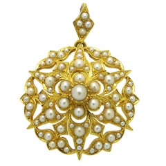 Victorian Antique Pearl Gold Pendant Brooch