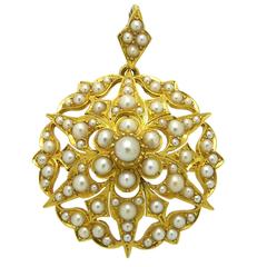 Victorian Antique Pearl Gold Pendant Brooch 4