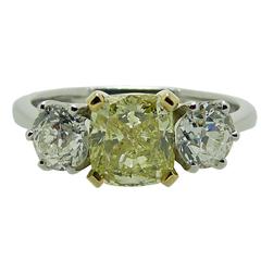 1.17 Carat GIA Certified Cushion Cut Yellow Diamond Ring 12