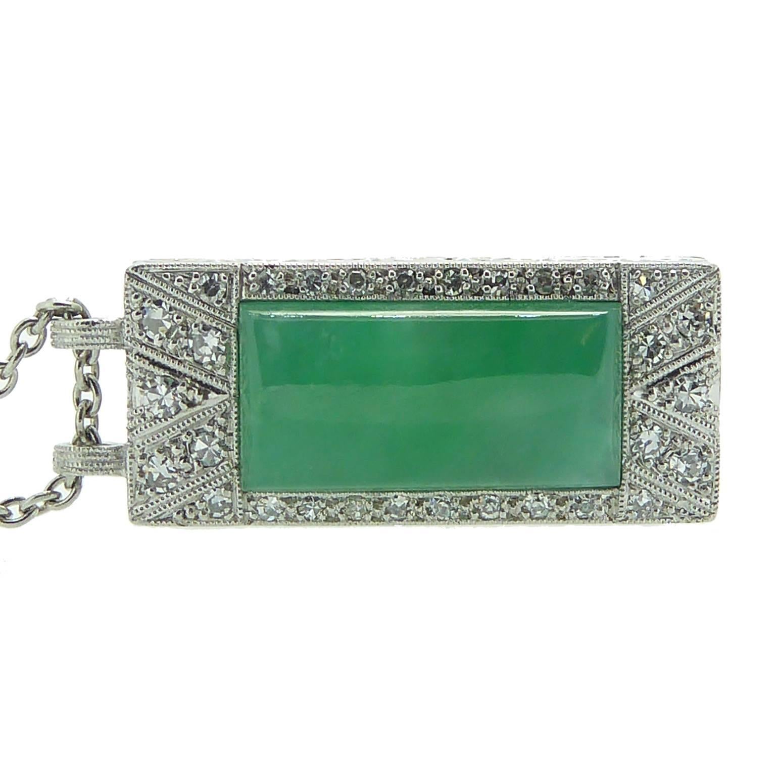 Art Deco Jade Diamond Pendant In New Condition In Yorkshire, West Yorkshire