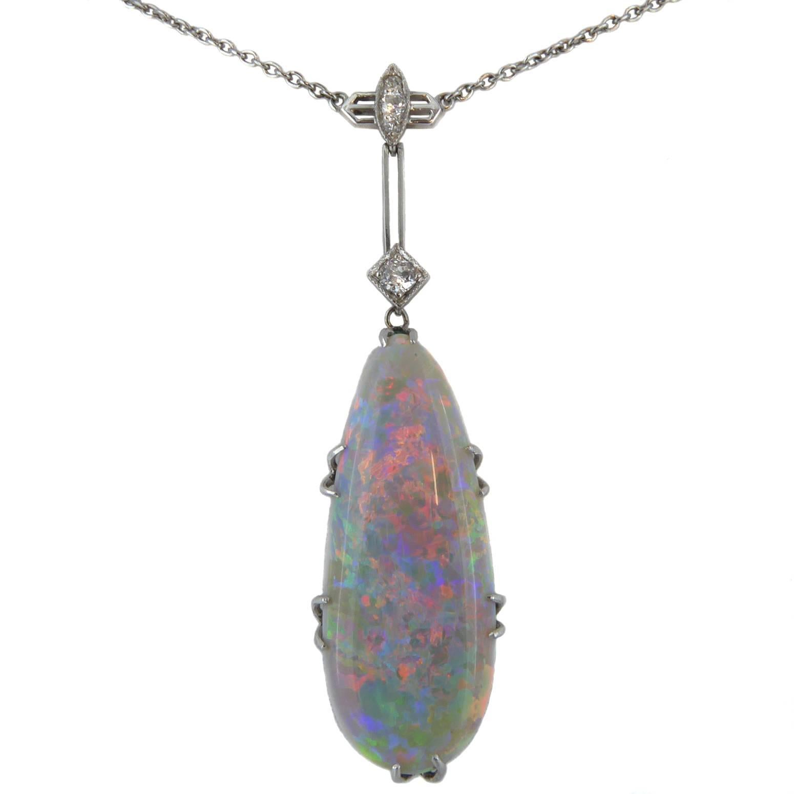 Edwardian Vintage Opal Necklace, 6.64 Carat, Diamond Set Mount, circa 1910