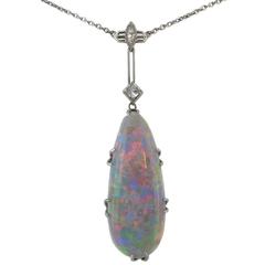 Edwardian Vintage Opal Necklace, 6.64 Carat, Diamond Set Mount, circa 1910 1
