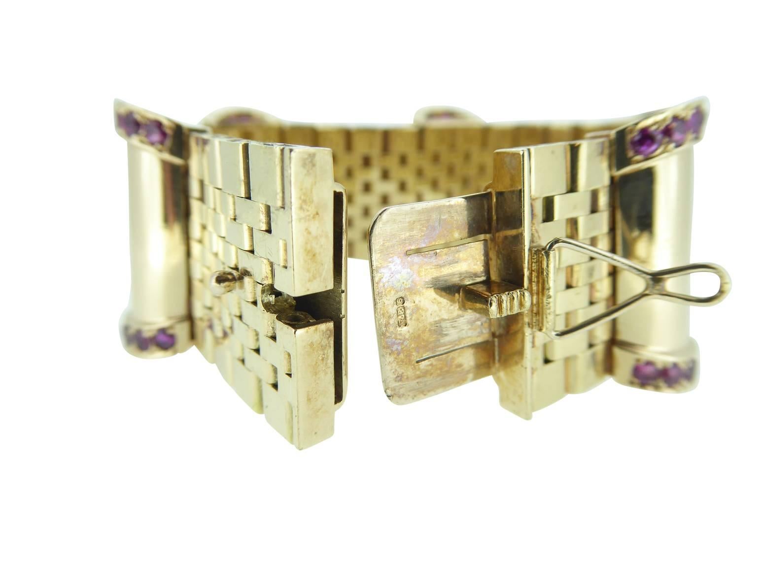 Vintage Ruby Yellow Gold 1959, Wide Cuff Bracelet 1
