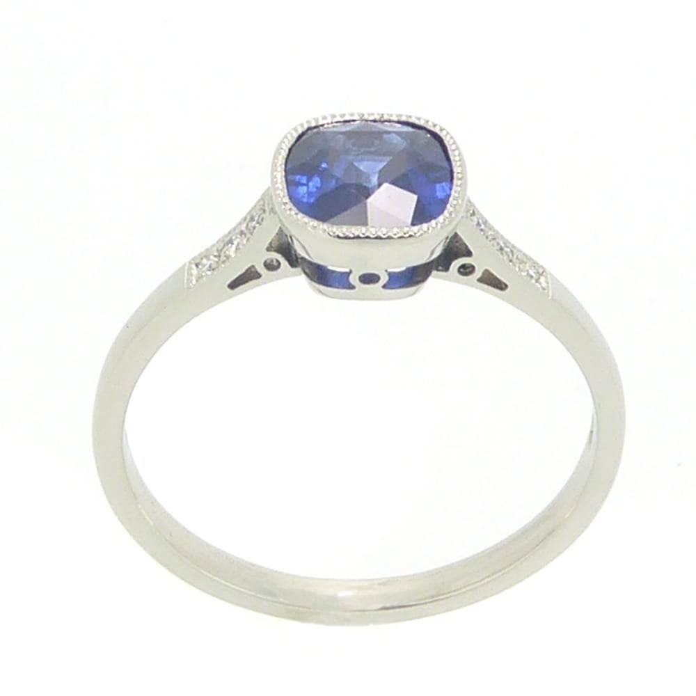 Women's Art Deco Sapphire and Diamond Engagement Ring in Platinum