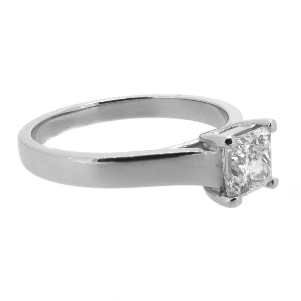 A great opportunity to buy a contemporary styled solitaire engagement ring at a pre-owned value price.  

Set with the popular princess cut, the diamond is complete with the well-regarded GIA certificate stating the weight of 0.71ct and with colour