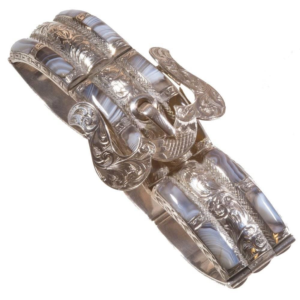 Antique Victorian Scottish Cairngorm Quartz Bracelet Silver Buckle In Excellent Condition In Yorkshire, West Yorkshire