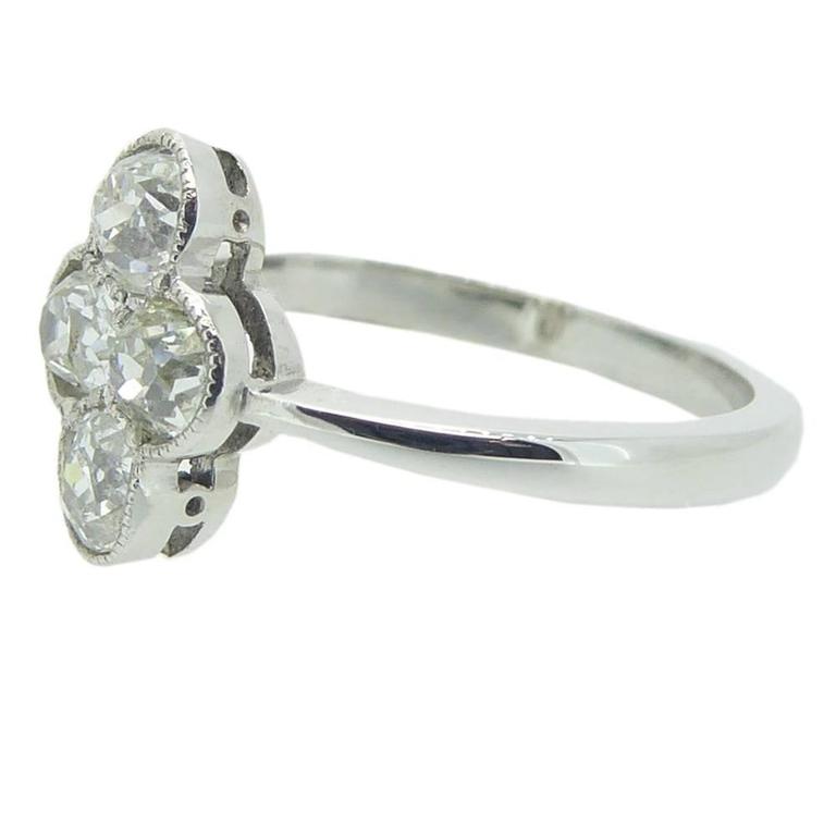 Vintage Diamond Cluster Ring Four Cushion Shaped Diamonds Old