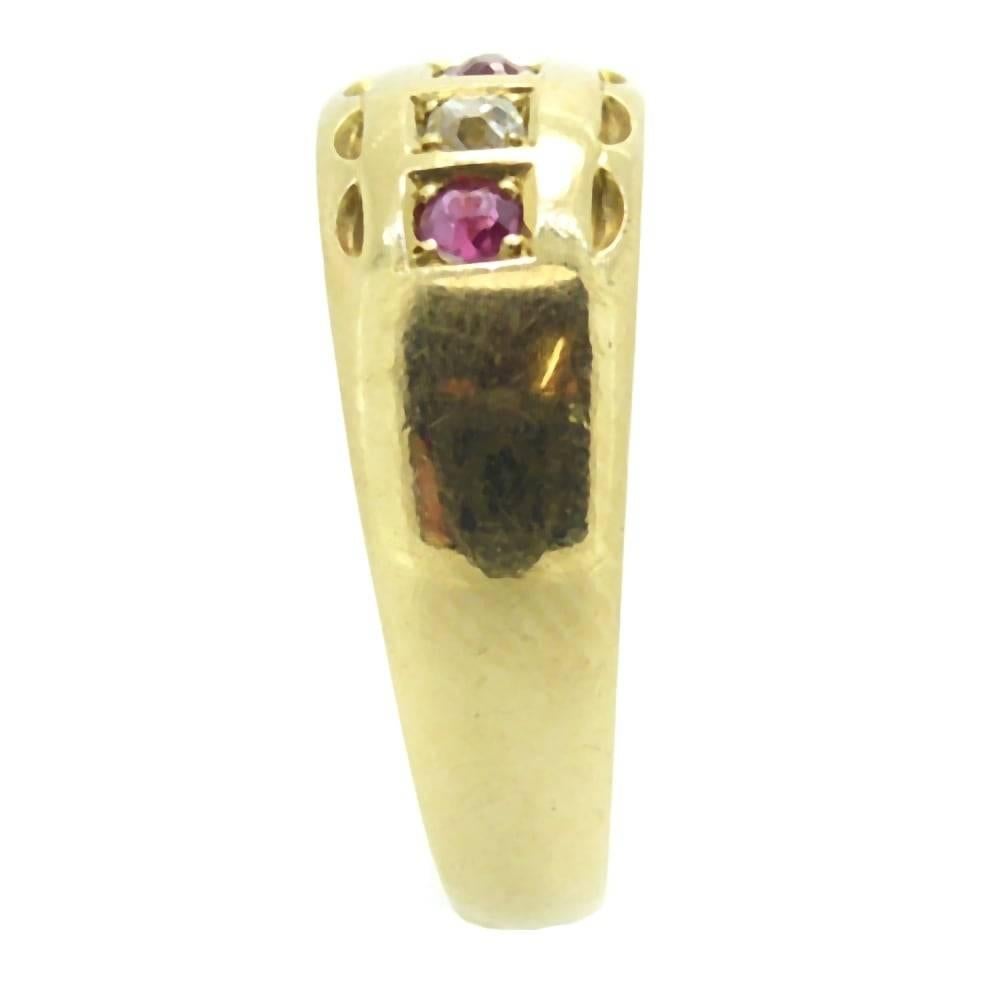 Women's Antique Ruby and Diamond Victorian Keeper Ring in 18 Carat Gold, Birmingham 1877
