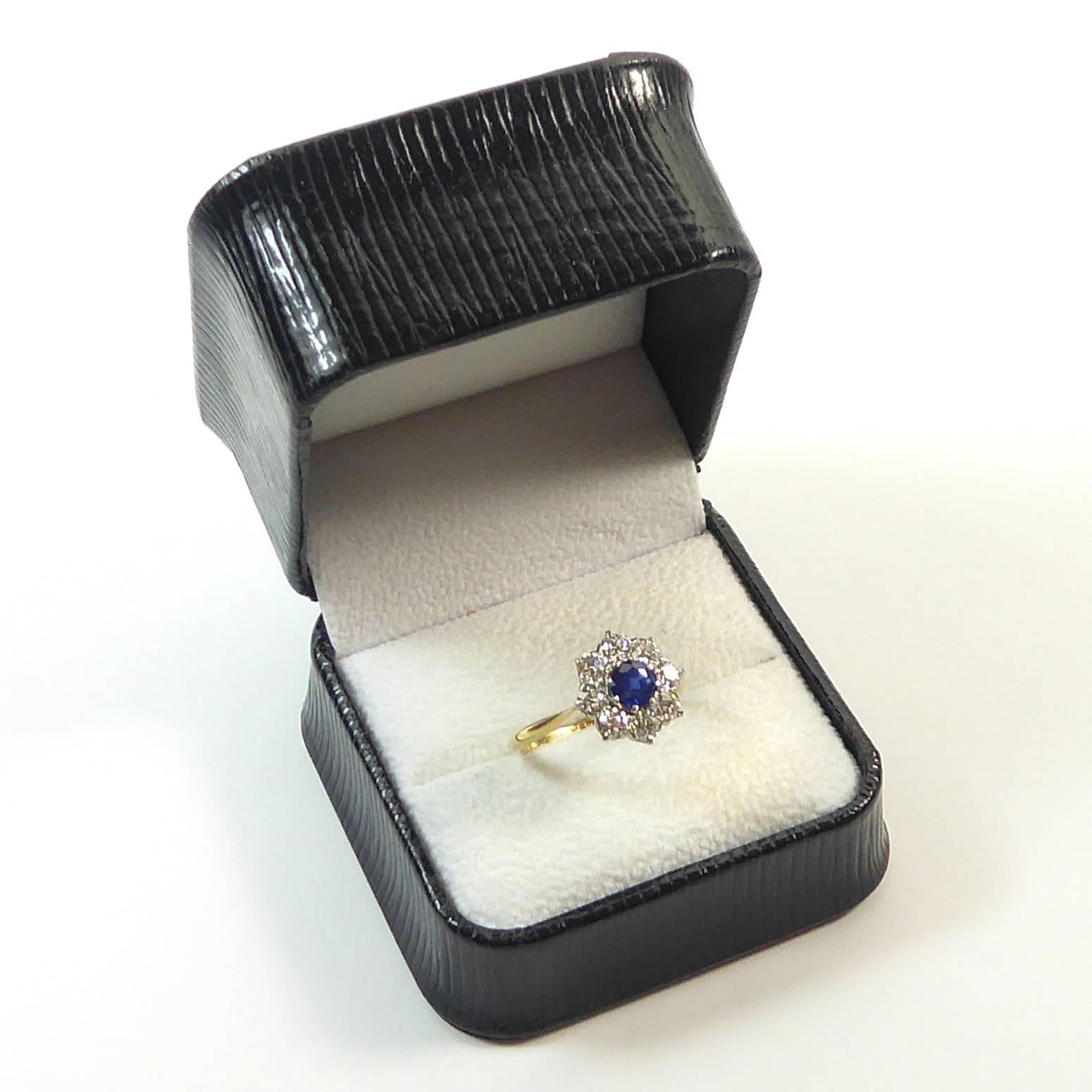 Women's Vintage Sapphire and Diamond Cluster Engagement Ring, Old European Cut Diamonds 