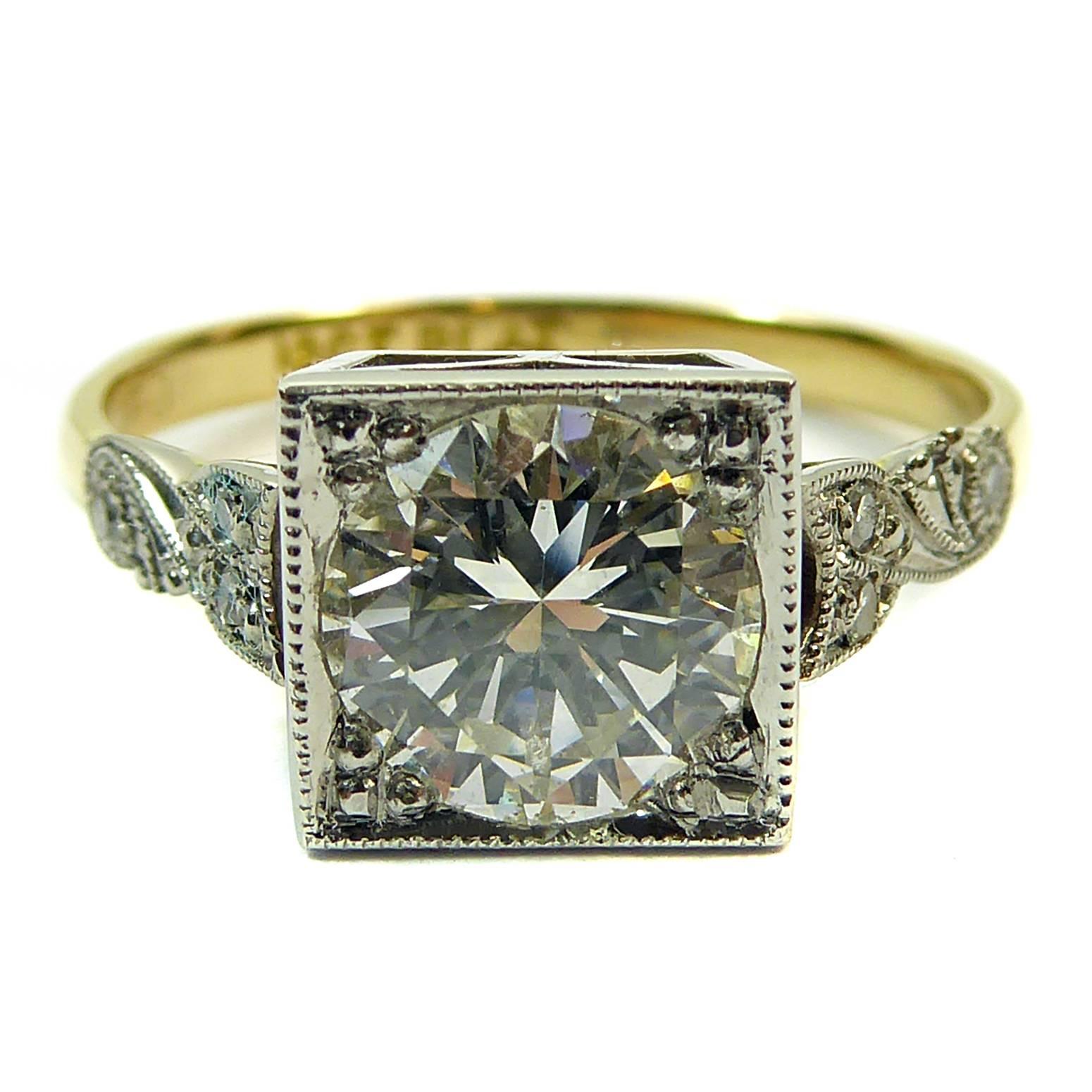 Vintage 1950s Diamond Solitaire Ring, 1.31 Carat