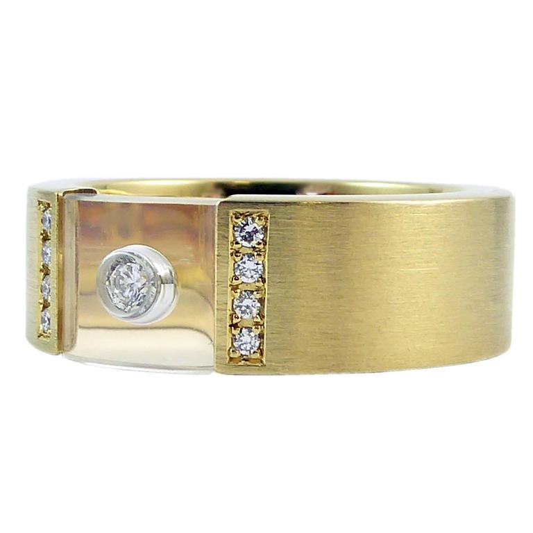 Diamond 0.15 Carat, Gold, Rock Crystal Ring, Bunz German Jewellery