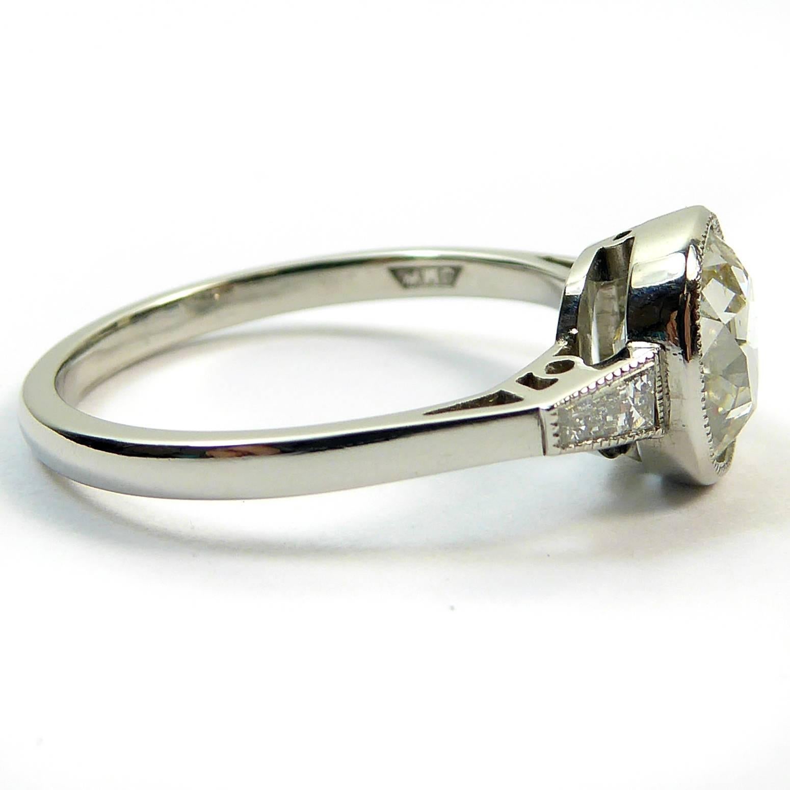 Vintage Old-Cut Diamond Solitaire Ring, 1.60 Carat, in Platinum Setting 1