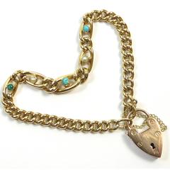 Late Victorian Turquoise Pearl Bracelet and Padlock, London Hallmark