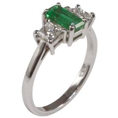 Emerald Diamond Three Stone Engagement Ring, 18 Carat White Gold, Pre-Owned 11