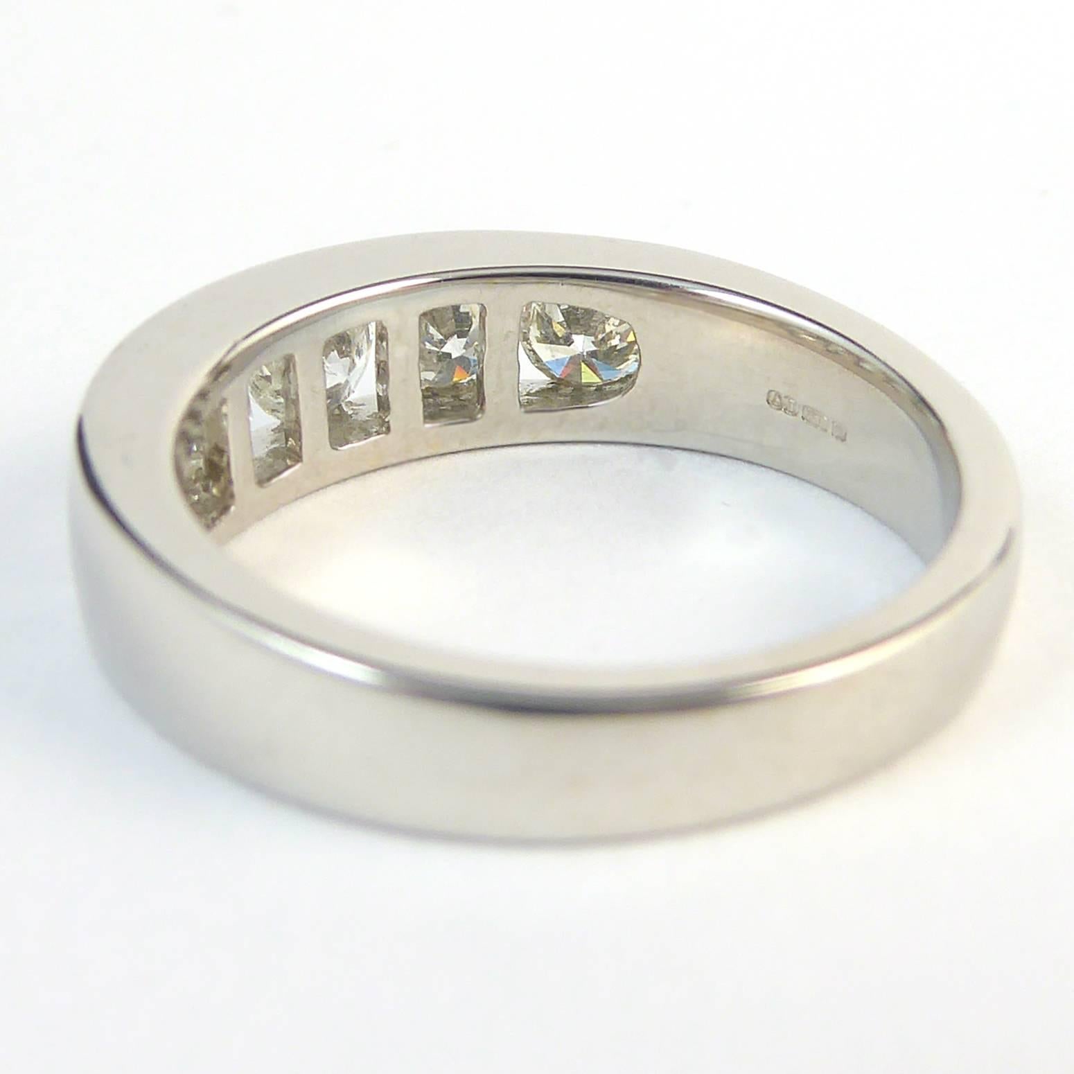 Contemporary Diamond Eternity Ring, Five Stone 1.03 Carat, 18 Carat White Gold, Pre-Owned
