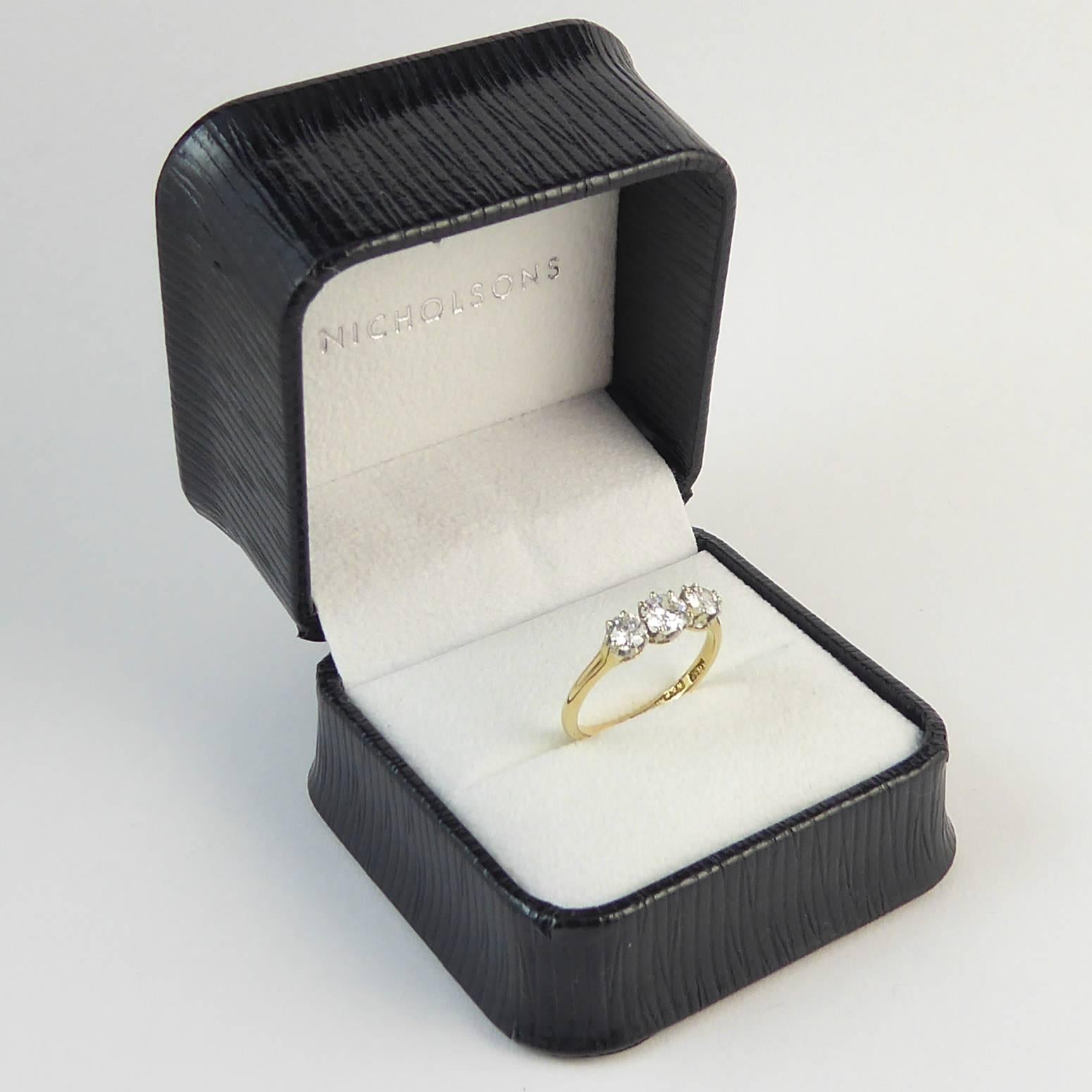 Vintage Engagement Ring, Diamond Three-Stone, 0.79 Carat In Excellent Condition In Yorkshire, West Yorkshire