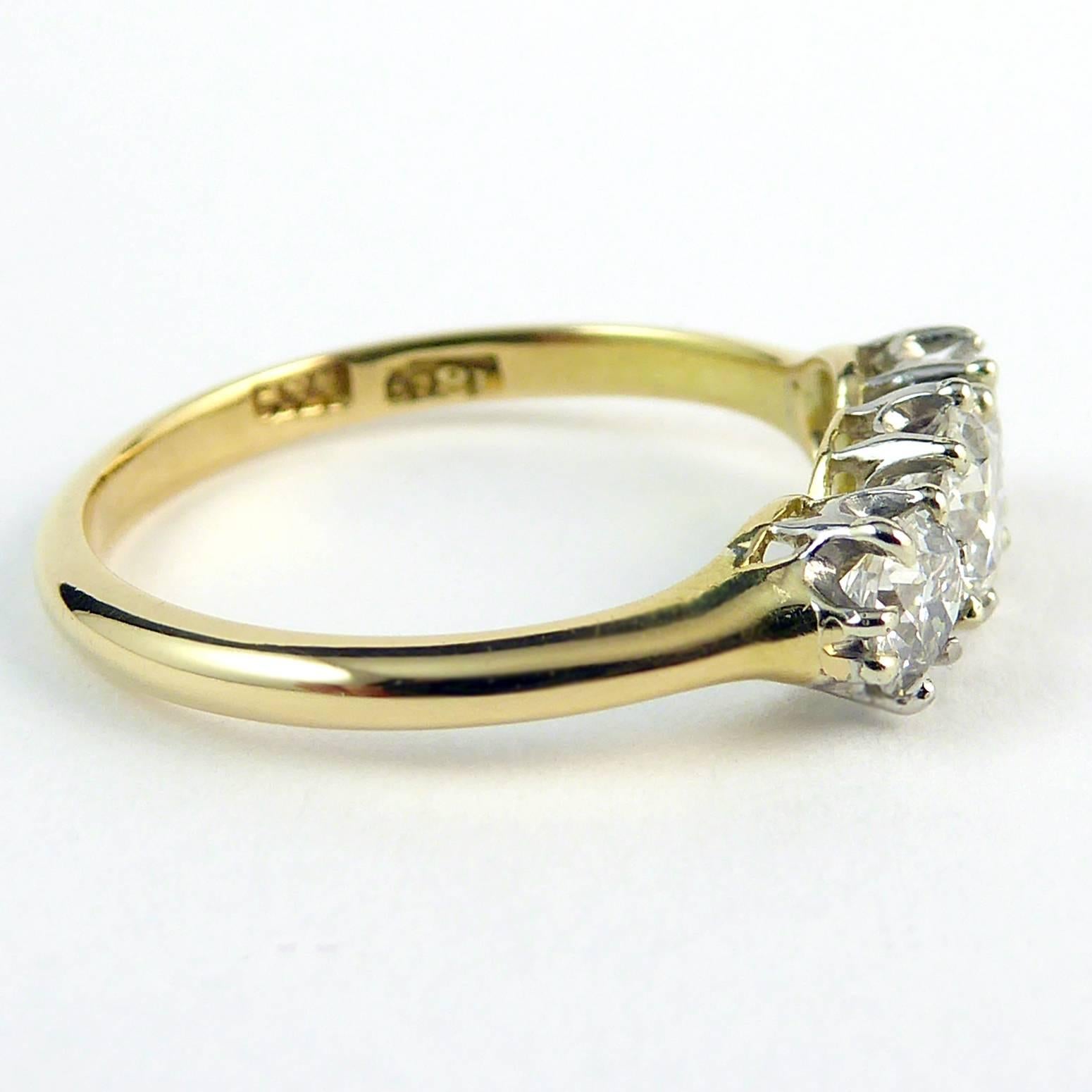 Vintage Engagement Ring, Diamond Three-Stone, 0.79 Carat 2