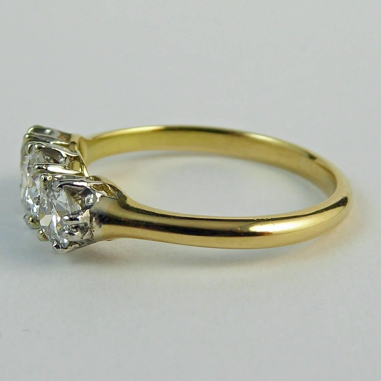 Women's Vintage Engagement Ring, Diamond Three-Stone, 0.79 Carat