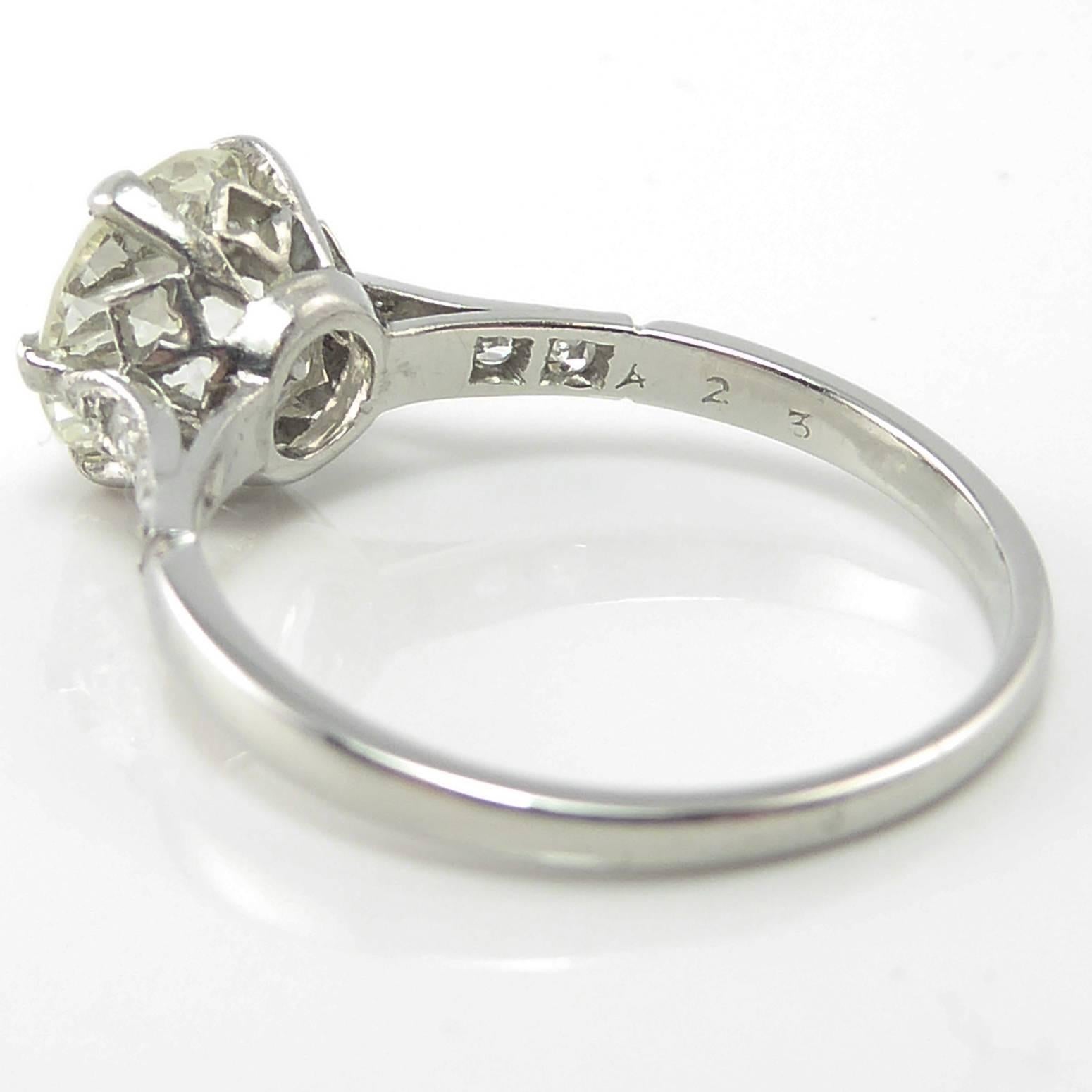 Details
1 x old European cut diamond
1.86ct, 7.70mm x 7.72mm x4.72mm
VS1-VS2 clarity, J-K colour
Band tests as platinum
Finger size 5 1/2 (US/Canada); L (UK/Australia)
Resizing available

Classic and elegant old European cut diamond engagement ring.