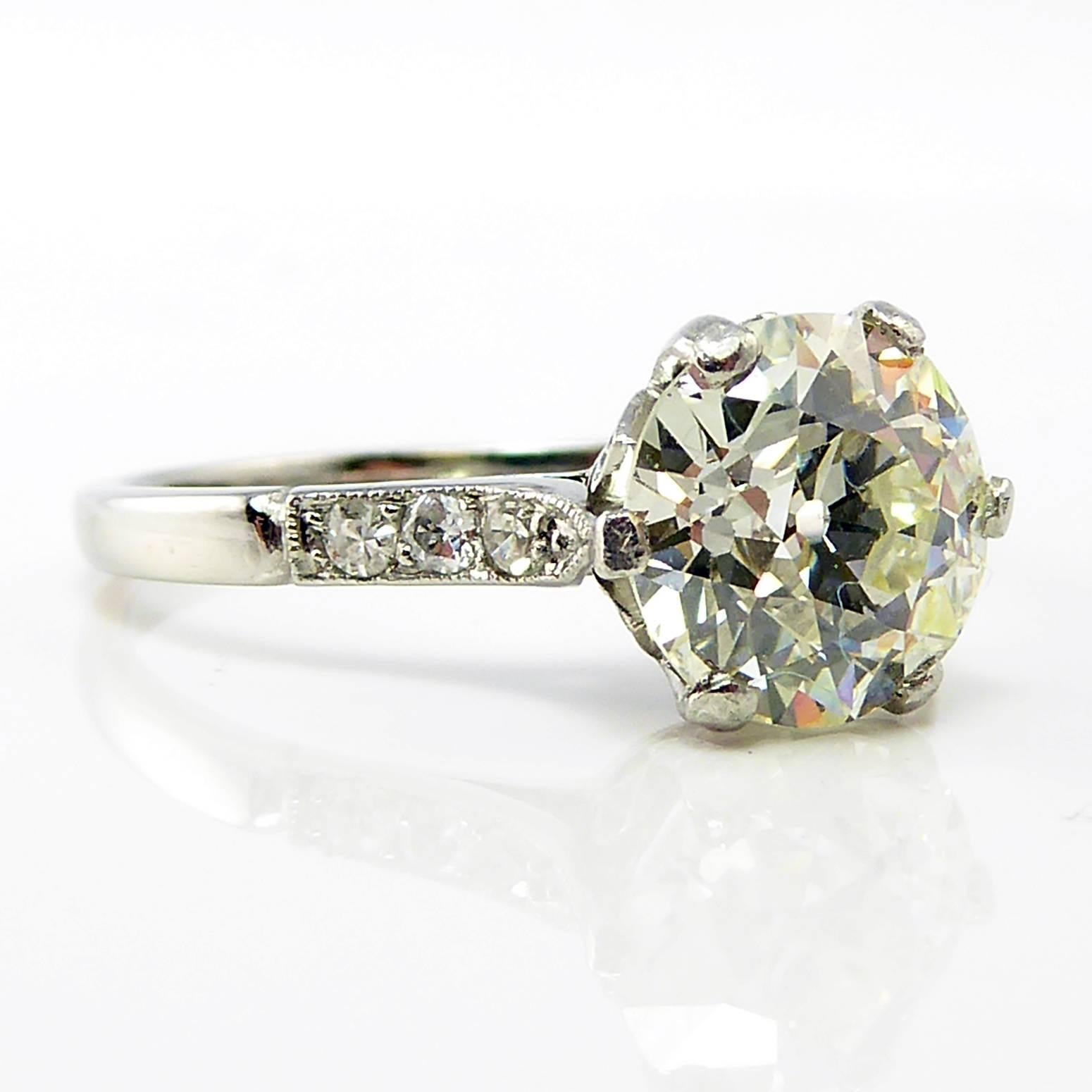 Art Deco Vintage Engagement Ring, Old European Cut Diamond, 1.86 Carat