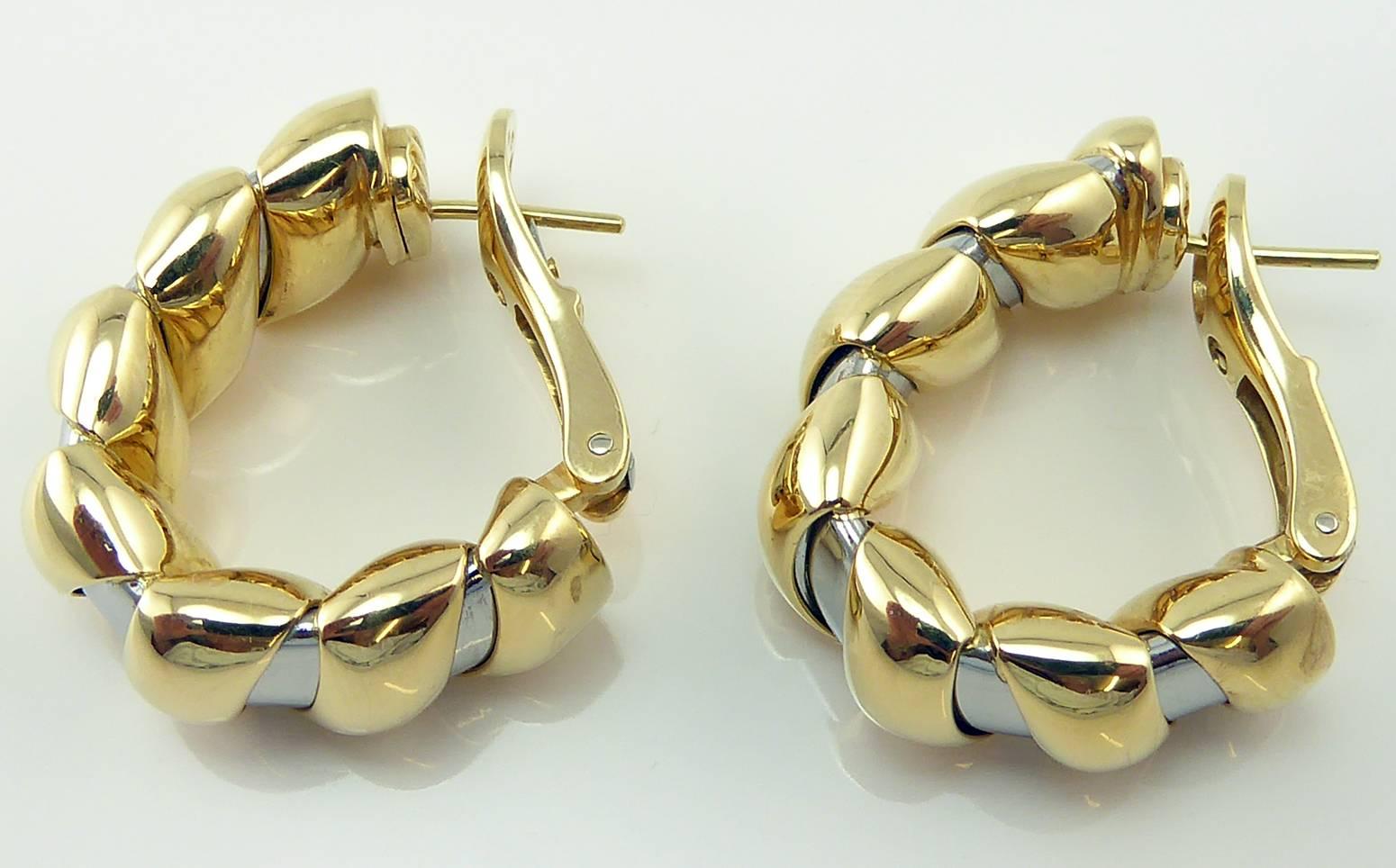 Women's Bulgari Earrings, 18 Carat Gold Steel Banded Hoops, Tubogas Design