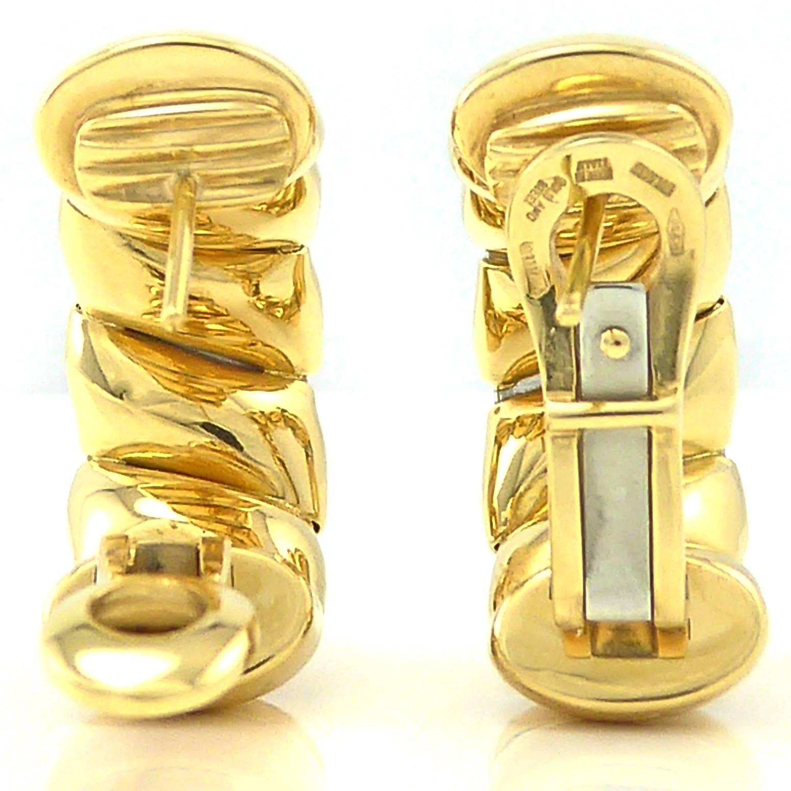 Bulgari Earrings, 18 Carat Gold Steel Banded Hoops, Tubogas Design 1