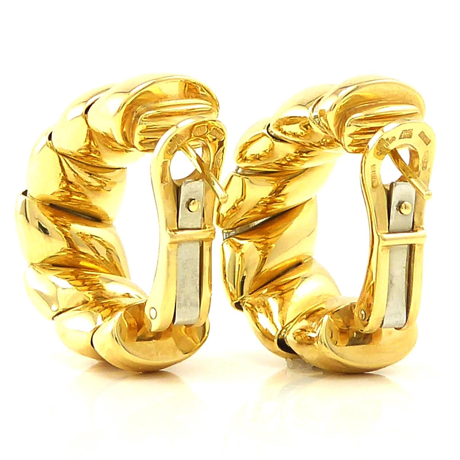 Bulgari Earrings, 18 Carat Gold Steel Banded Hoops, Tubogas Design 2