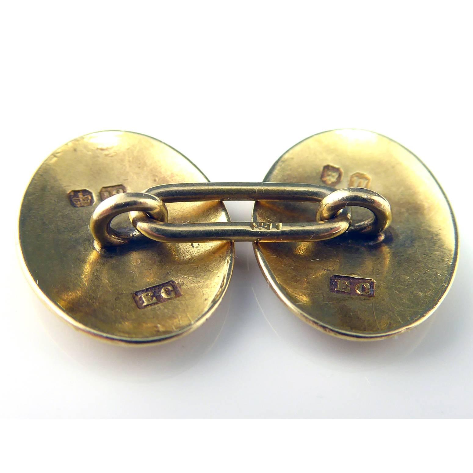 Art Deco Gold Cufflinks, 18 Carat Gold, London 1928 Hallmark 2